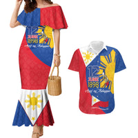Philippines Independence Day Couples Matching Mermaid Dress and Hawaiian Shirt Araw ng Kalayaan Polynesian Sun and YAKAN Pattern