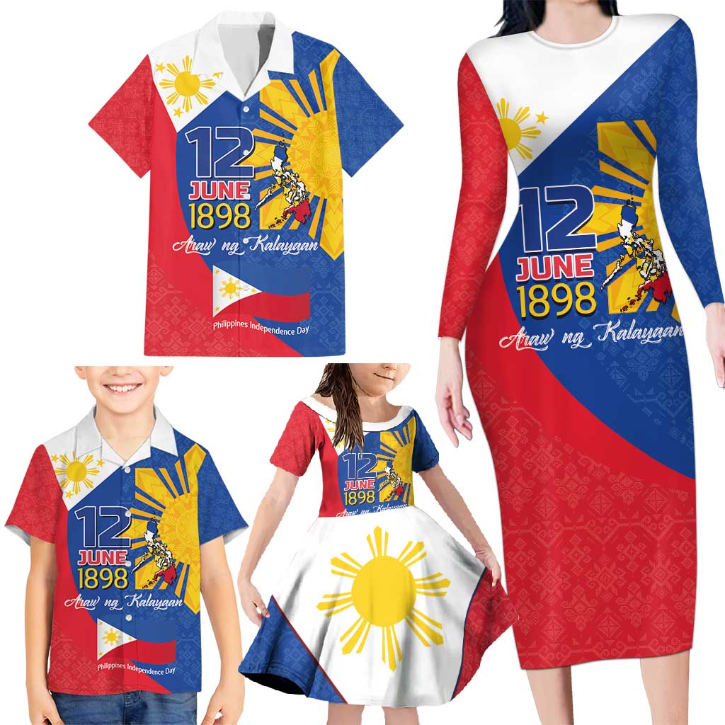 Philippines Independence Day Family Matching Long Sleeve Bodycon Dress and Hawaiian Shirt Araw ng Kalayaan Polynesian Sun and YAKAN Pattern
