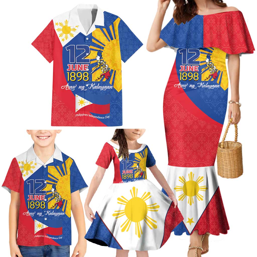 Philippines Independence Day Family Matching Mermaid Dress and Hawaiian Shirt Araw ng Kalayaan Polynesian Sun and YAKAN Pattern