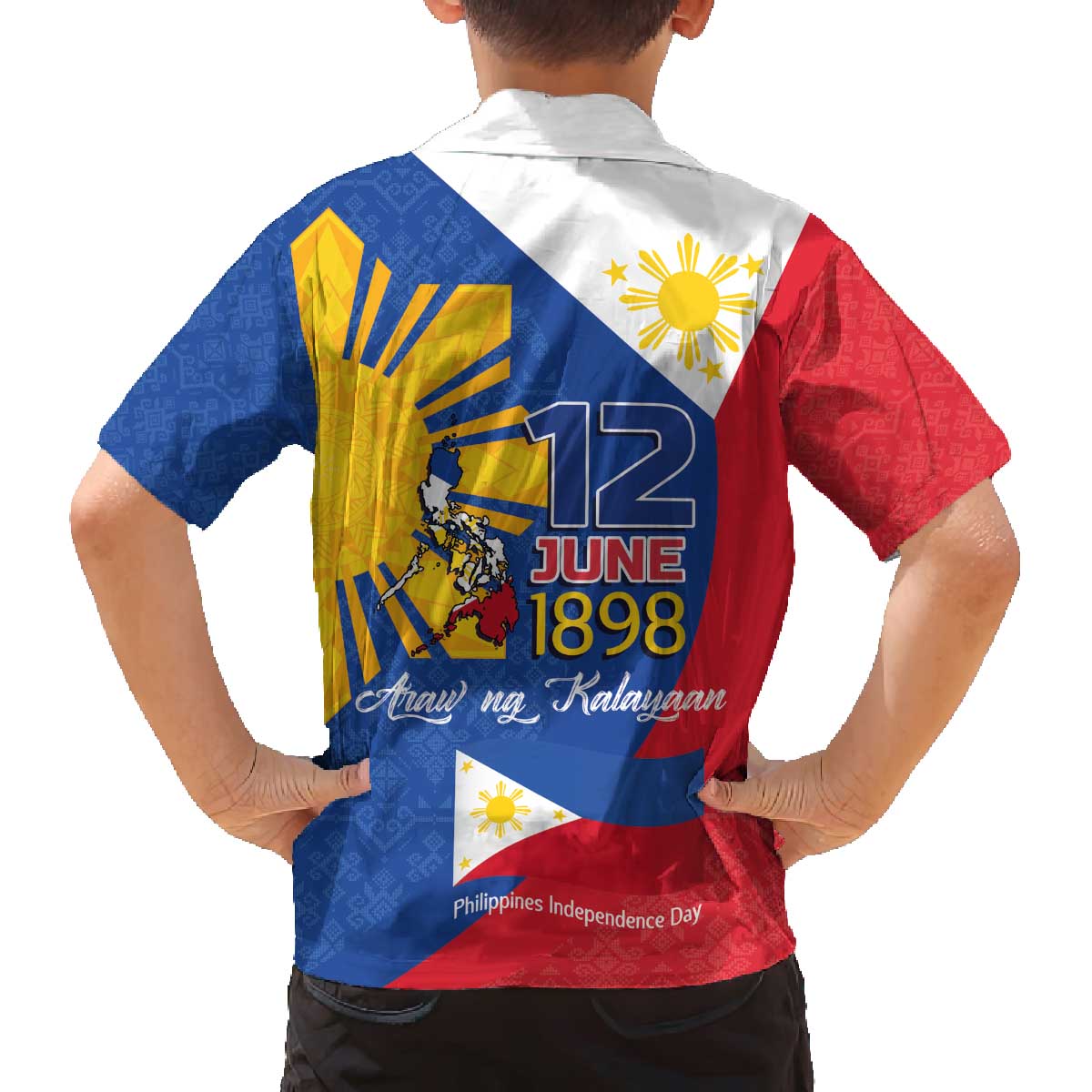 Philippines Independence Day Family Matching Off The Shoulder Long Sleeve Dress and Hawaiian Shirt Araw ng Kalayaan Polynesian Sun and YAKAN Pattern LT03 - Polynesian Pride