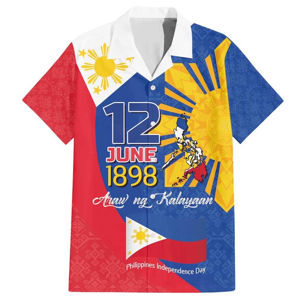 Philippines Independence Day Family Matching Summer Maxi Dress and Hawaiian Shirt Araw ng Kalayaan Polynesian Sun and YAKAN Pattern LT03 Dad's Shirt - Short Sleeve Blue - Polynesian Pride