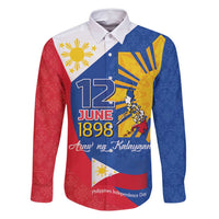 Philippines Independence Day Family Matching Summer Maxi Dress and Hawaiian Shirt Araw ng Kalayaan Polynesian Sun and YAKAN Pattern LT03 Dad's Shirt - Long Sleeve Blue - Polynesian Pride