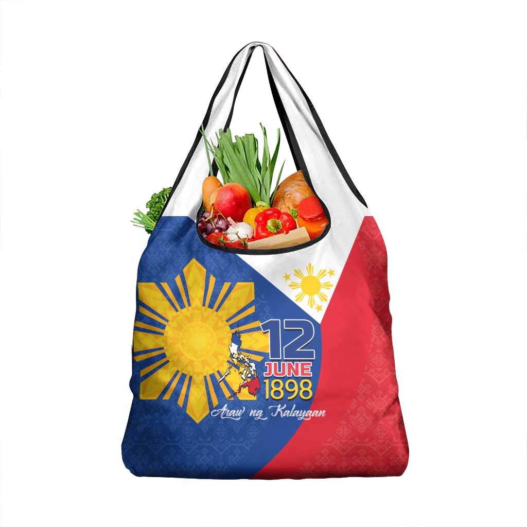 Philippines Independence Day Grocery Bag Araw ng Kalayaan Polynesian Sun and YAKAN Pattern