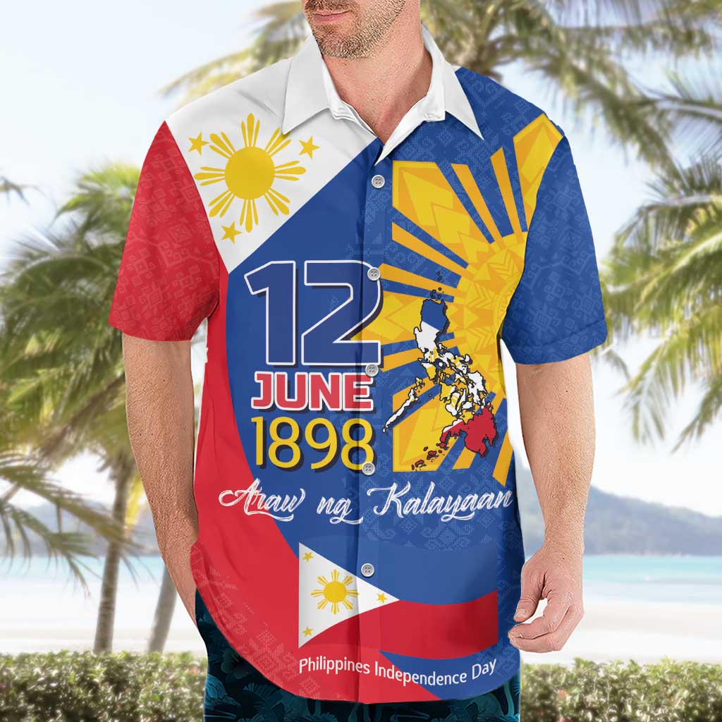 Philippines Independence Day Hawaiian Shirt Araw ng Kalayaan Polynesian Sun and YAKAN Pattern
