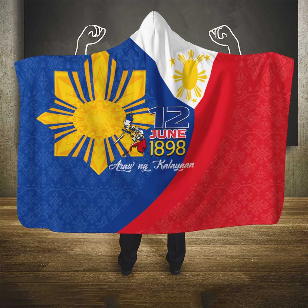 Philippines Independence Day Hooded Blanket Araw ng Kalayaan Polynesian Sun and YAKAN Pattern