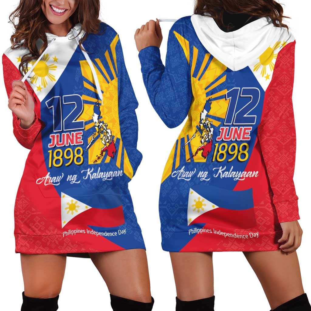 Philippines Independence Day Hoodie Dress Araw ng Kalayaan Polynesian Sun and YAKAN Pattern