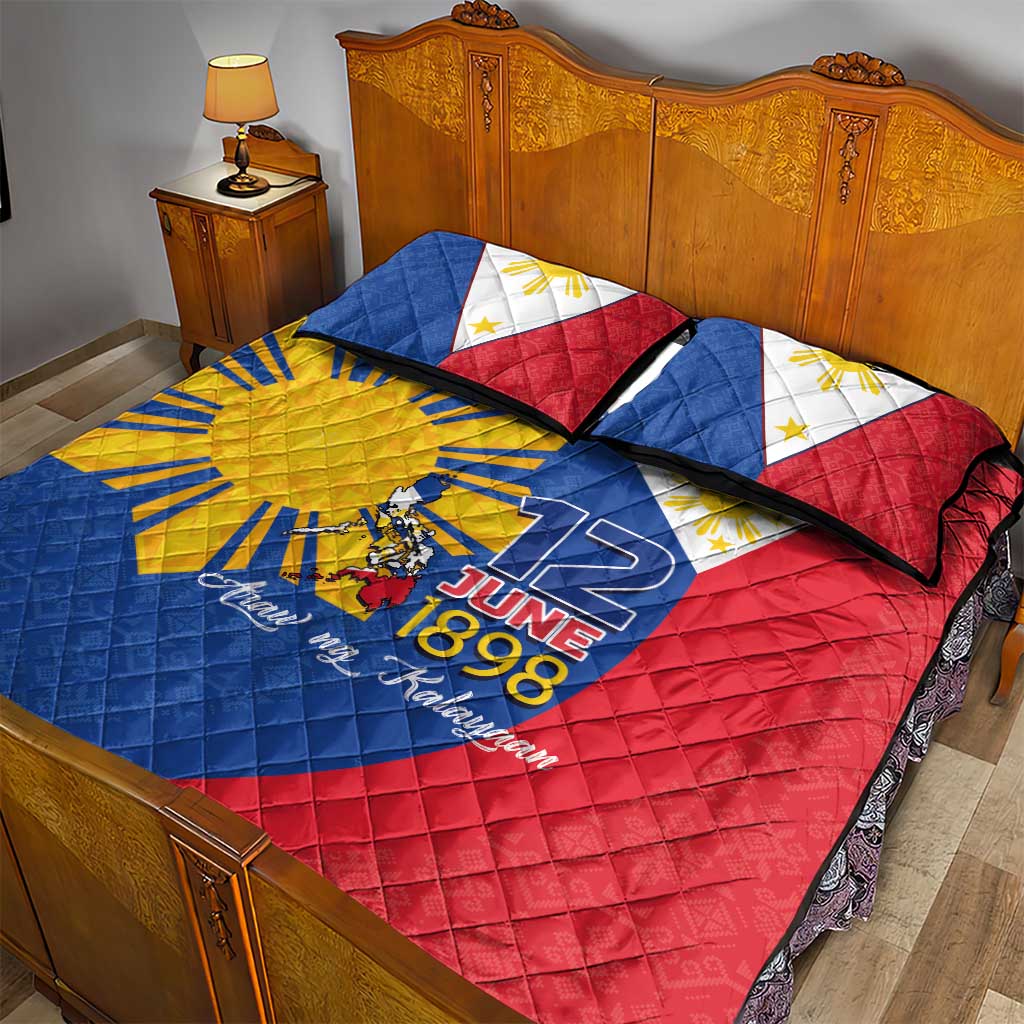 Philippines Independence Day Quilt Bed Set Araw ng Kalayaan Polynesian Sun and YAKAN Pattern