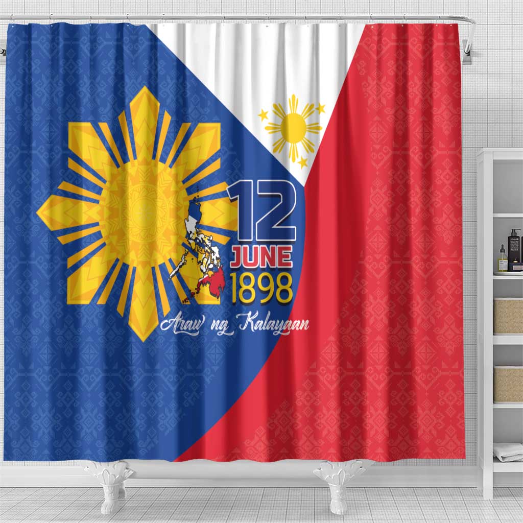 Philippines Independence Day Shower Curtain Araw ng Kalayaan Polynesian Sun and YAKAN Pattern