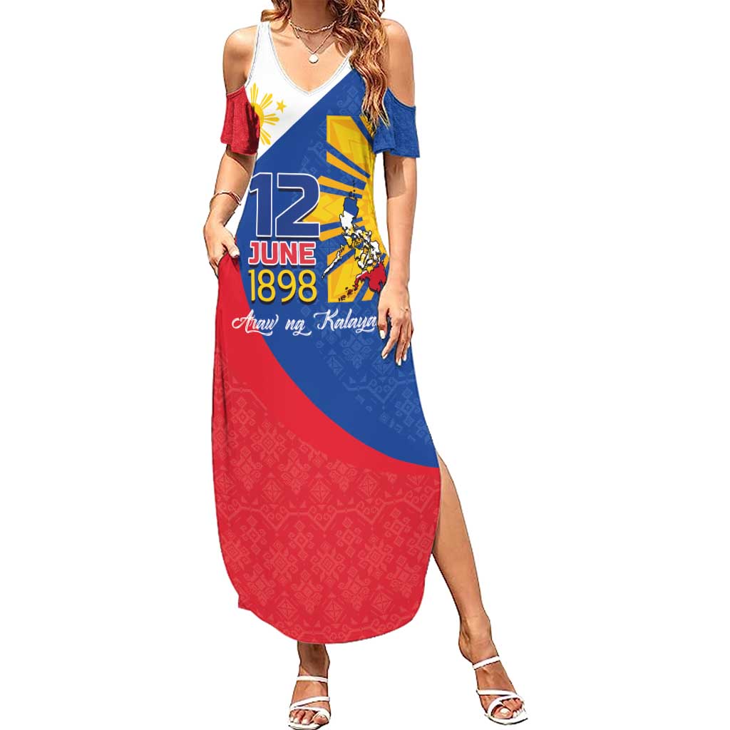 Philippines Independence Day Summer Maxi Dress Araw ng Kalayaan Polynesian Sun and YAKAN Pattern