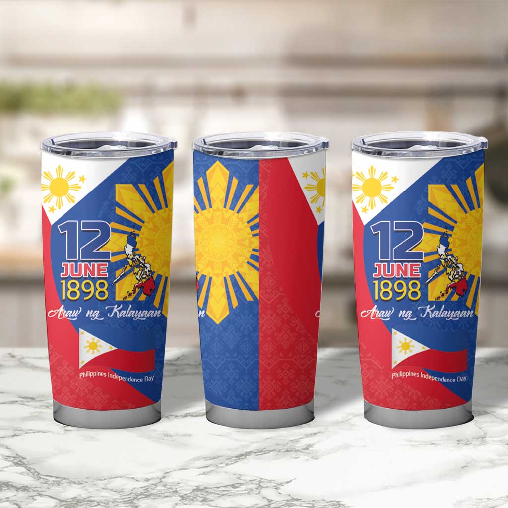 Philippines Independence Day Tumbler Cup Araw ng Kalayaan Polynesian Sun and YAKAN Pattern
