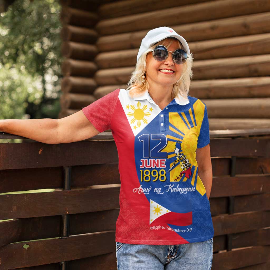 Philippines Independence Day Women Polo Shirt Araw ng Kalayaan Polynesian Sun and YAKAN Pattern