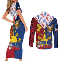 Philippines Independence Day 126th Anniversary Couples Matching Short Sleeve Bodycon Dress and Long Sleeve Button Shirt Polynesian Pattern National Flag Style