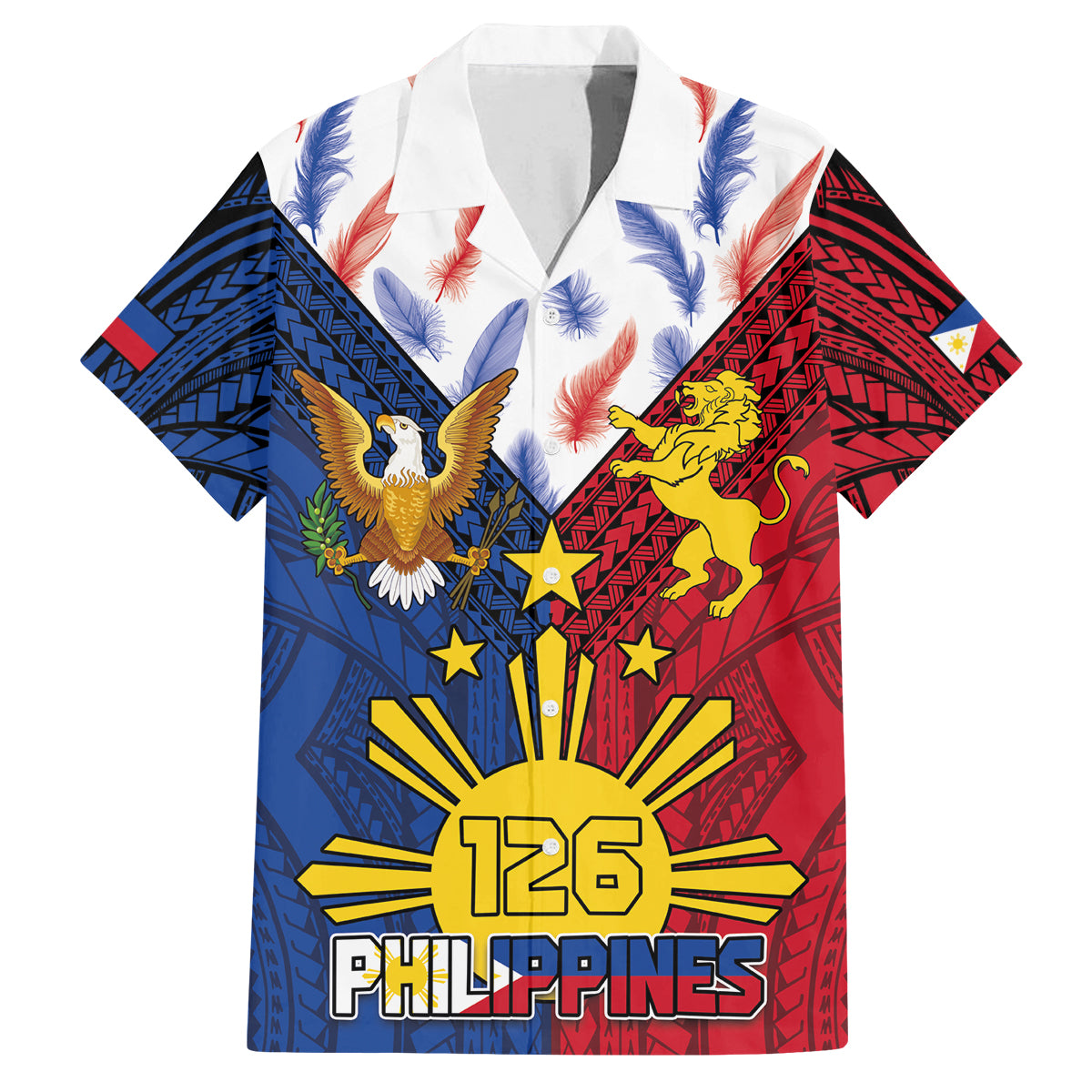 Philippines Independence Day 126th Anniversary Family Matching Off The Shoulder Long Sleeve Dress and Hawaiian Shirt Polynesian Pattern National Flag Style