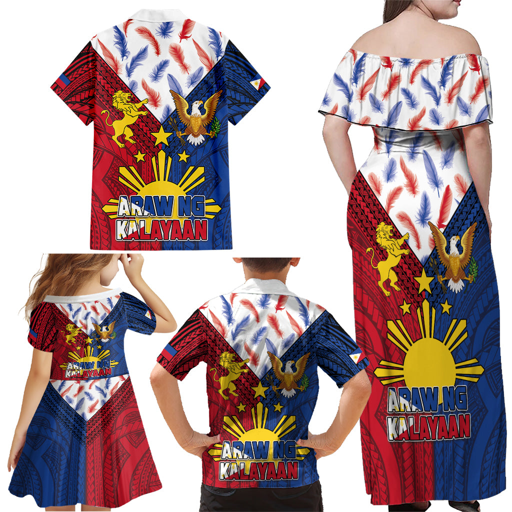 Philippines Independence Day 126th Anniversary Family Matching Off Shoulder Maxi Dress and Hawaiian Shirt Polynesian Pattern National Flag Style