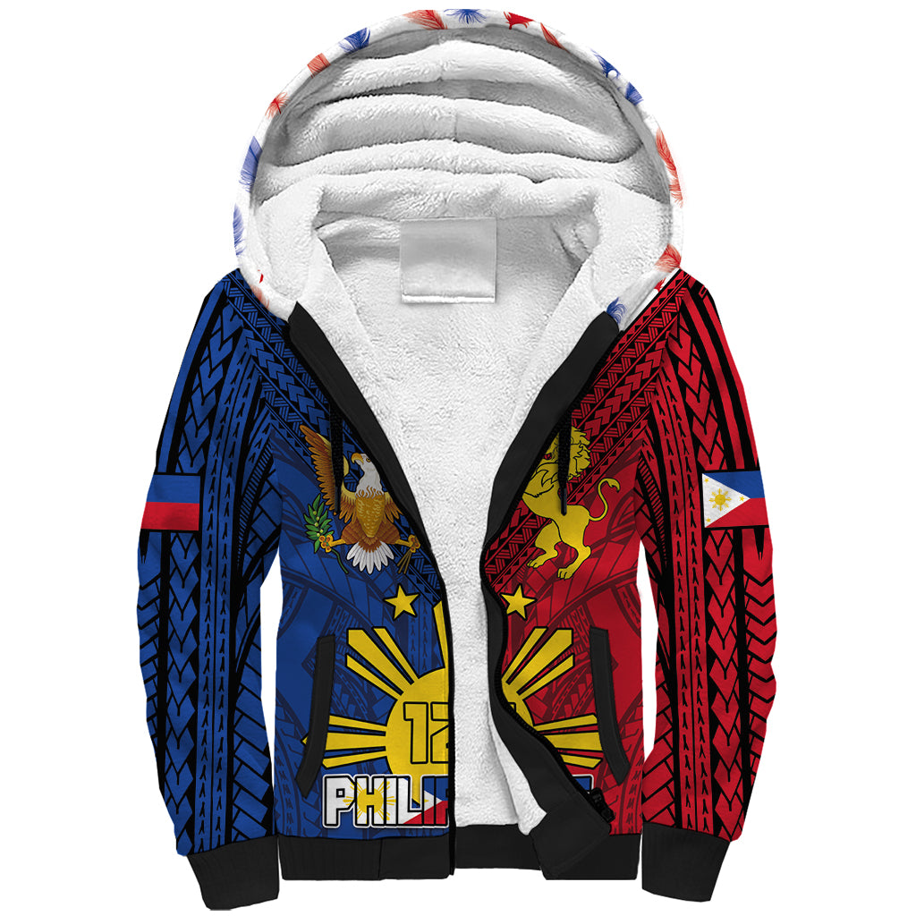 Philippines Independence Day 126th Anniversary Sherpa Hoodie Polynesian Pattern National Flag Style