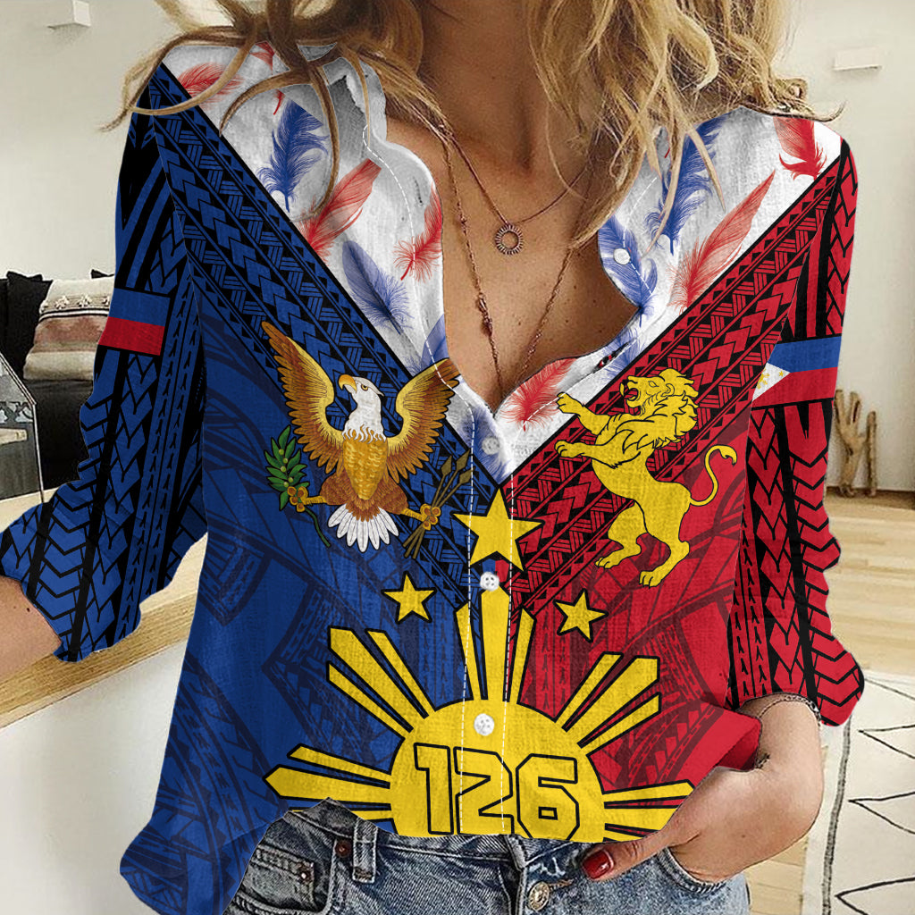 Philippines Independence Day 126th Anniversary Women Casual Shirt Polynesian Pattern National Flag Style LT03 Female Red - Polynesian Pride