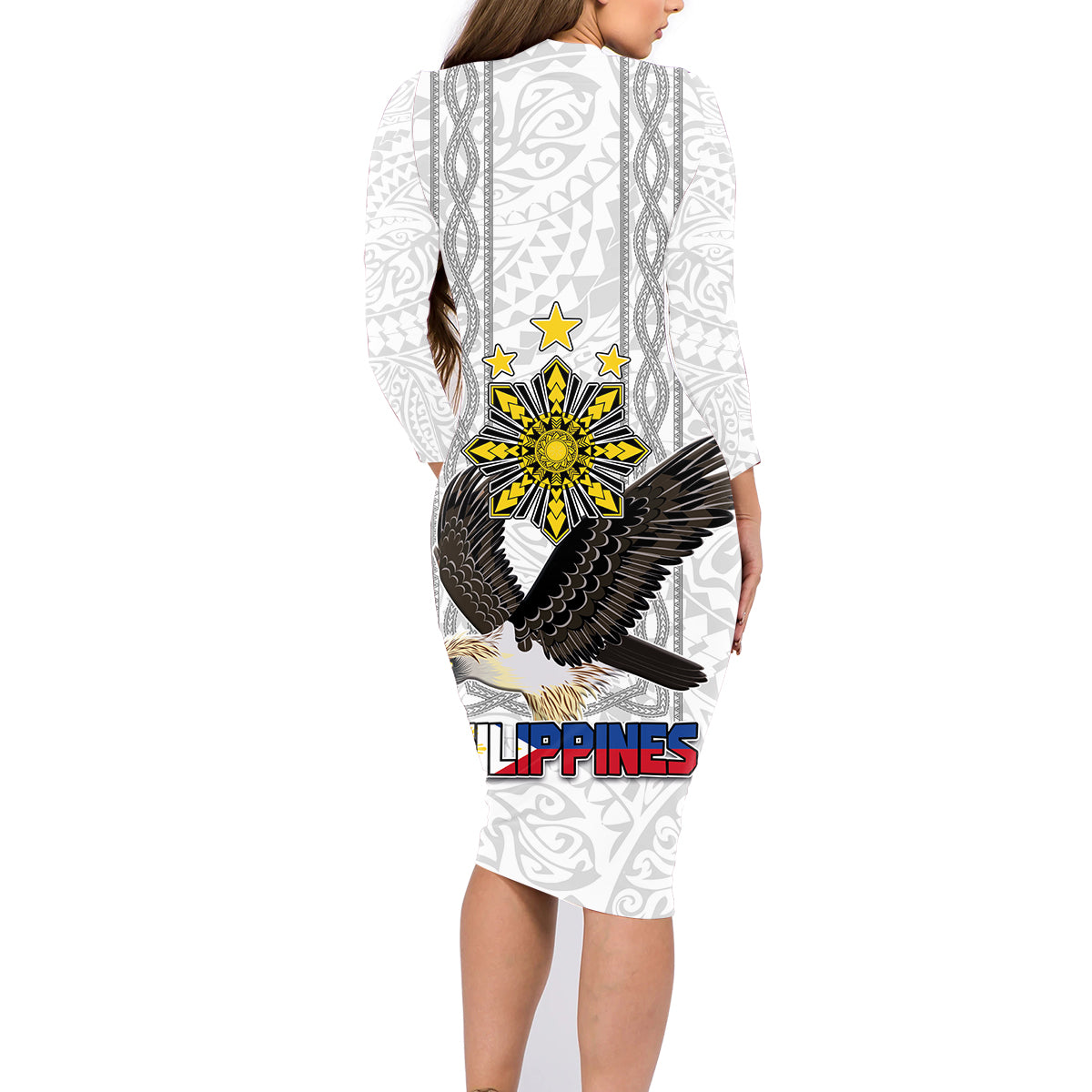 Philippines Eagle Week Family Matching Long Sleeve Bodycon Dress and Hawaiian Shirt Polynesian Pattern Barong Style