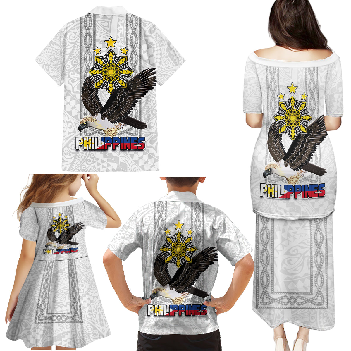 Philippines Eagle Week Family Matching Puletasi and Hawaiian Shirt Polynesian Pattern Barong Style