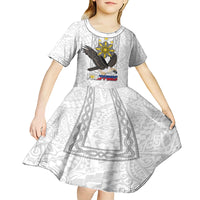 Philippines Eagle Week Kid Short Sleeve Dress Polynesian Pattern Barong Style