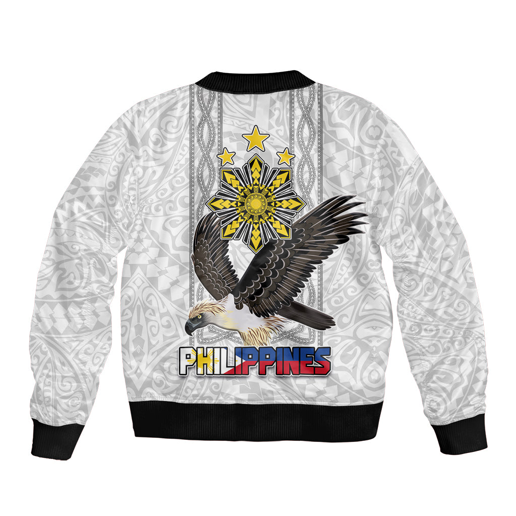Philippines Eagle Week Sleeve Zip Bomber Jacket Polynesian Pattern Barong Style