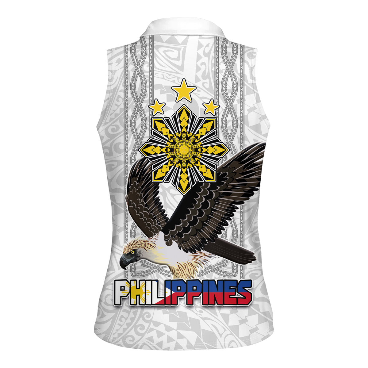 Philippines Eagle Week Women Sleeveless Polo Shirt Polynesian Pattern Barong Style