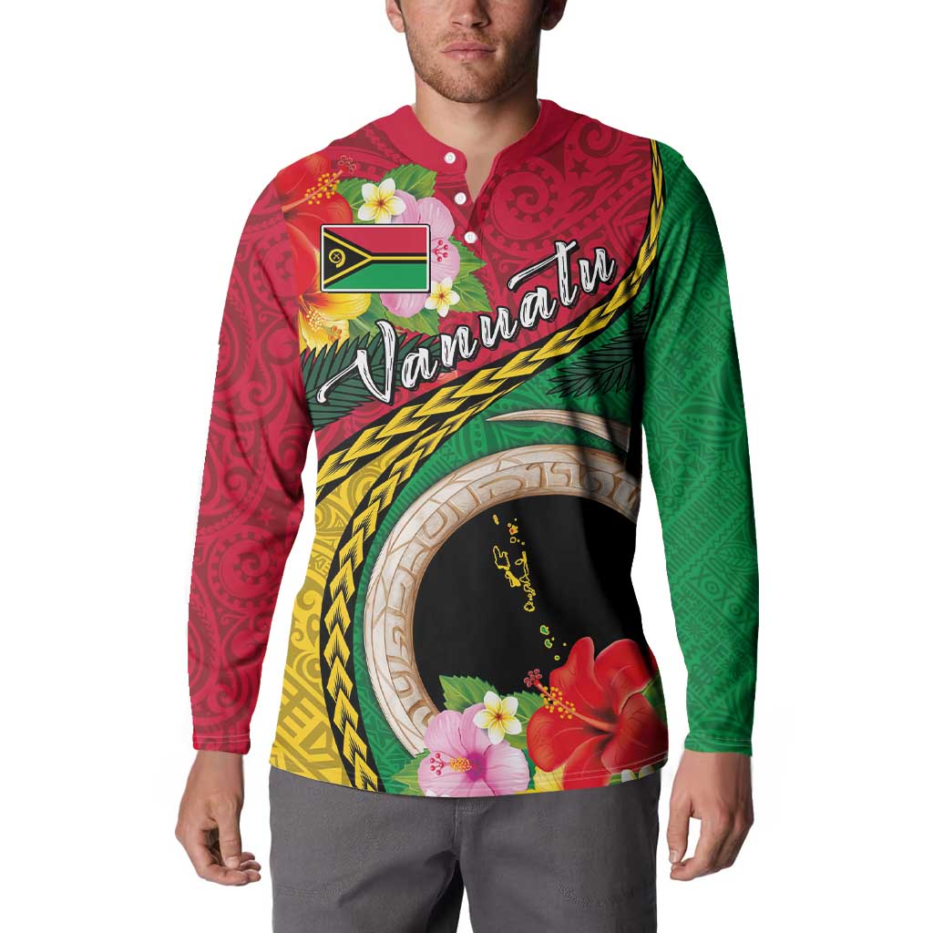 Vanuatu Tribal Boar Tusk Button Sweatshirt Tropical Plants with Namele and Melanesian Pattern