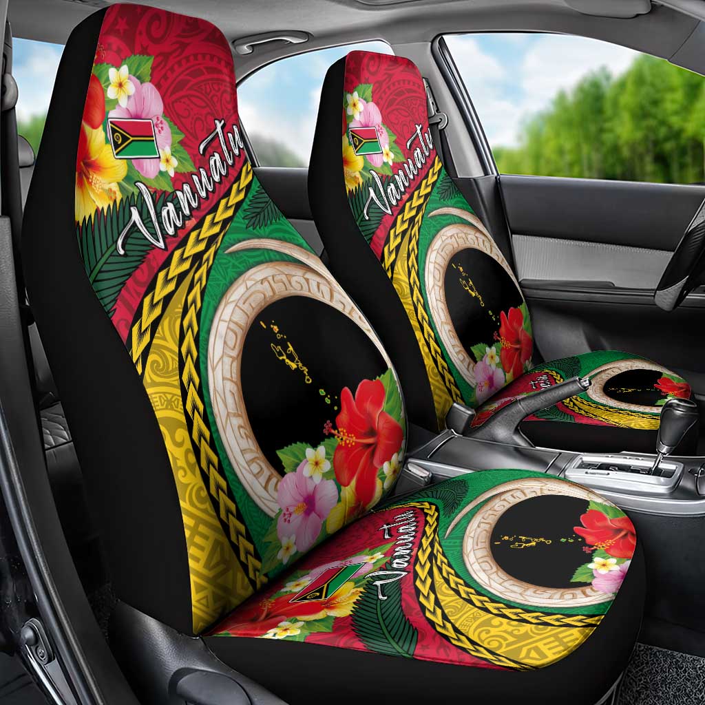 Vanuatu Tribal Boar Tusk Car Seat Cover Tropical Plants with Namele and Melanesian Pattern