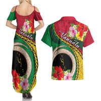 Vanuatu Tribal Boar Tusk Couples Matching Summer Maxi Dress and Hawaiian Shirt Tropical Plants with Namele and Melanesian Pattern