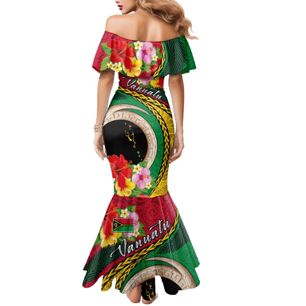 Vanuatu Tribal Boar Tusk Family Matching Mermaid Dress and Hawaiian Shirt Tropical Plants with Namele and Melanesian Pattern
