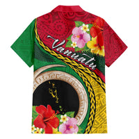 Vanuatu Tribal Boar Tusk Family Matching Off Shoulder Short Dress and Hawaiian Shirt Tropical Plants with Namele and Melanesian Pattern