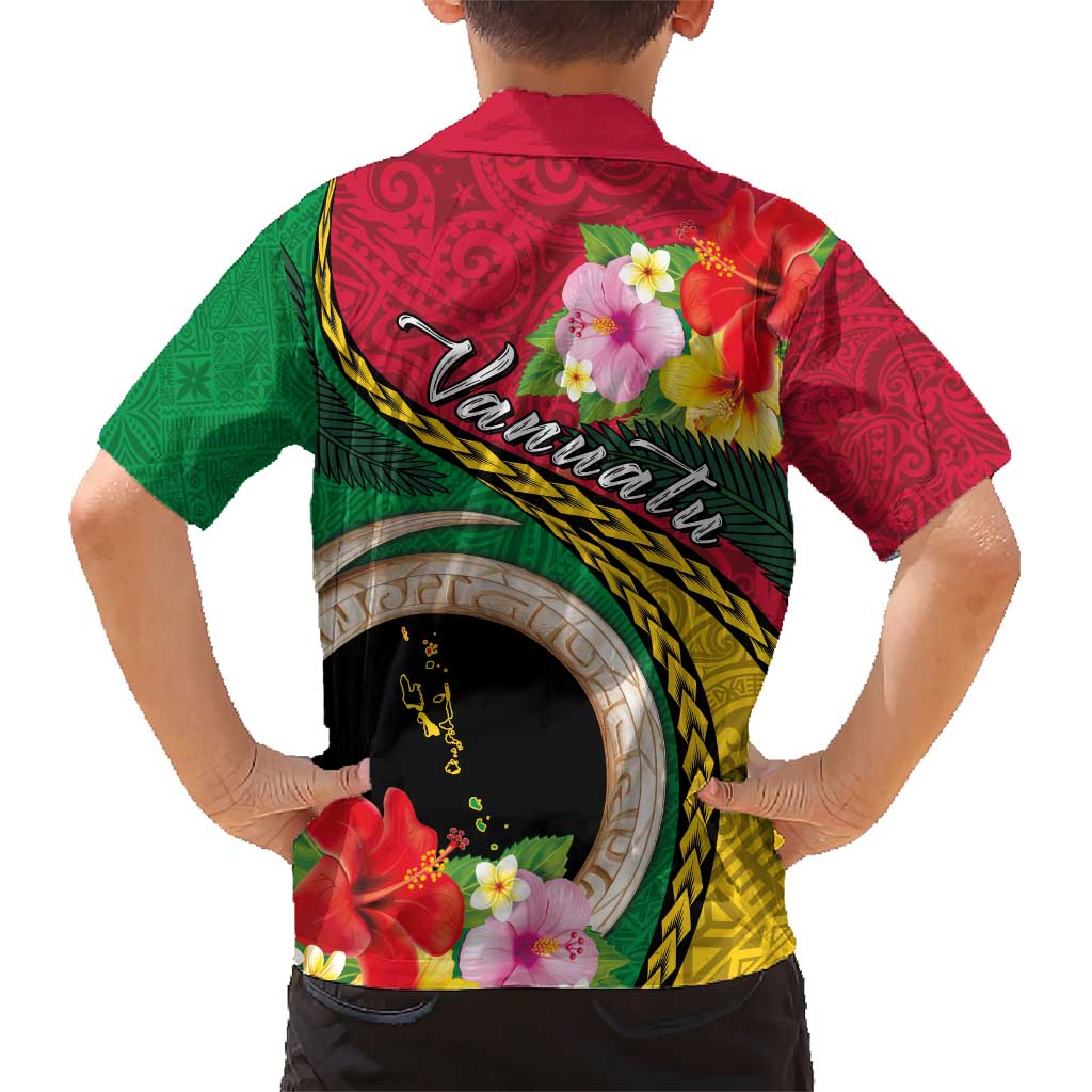Vanuatu Tribal Boar Tusk Family Matching Short Sleeve Bodycon Dress and Hawaiian Shirt Tropical Plants with Namele and Melanesian Pattern