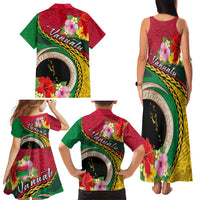 Vanuatu Tribal Boar Tusk Family Matching Tank Maxi Dress and Hawaiian Shirt Tropical Plants with Namele and Melanesian Pattern