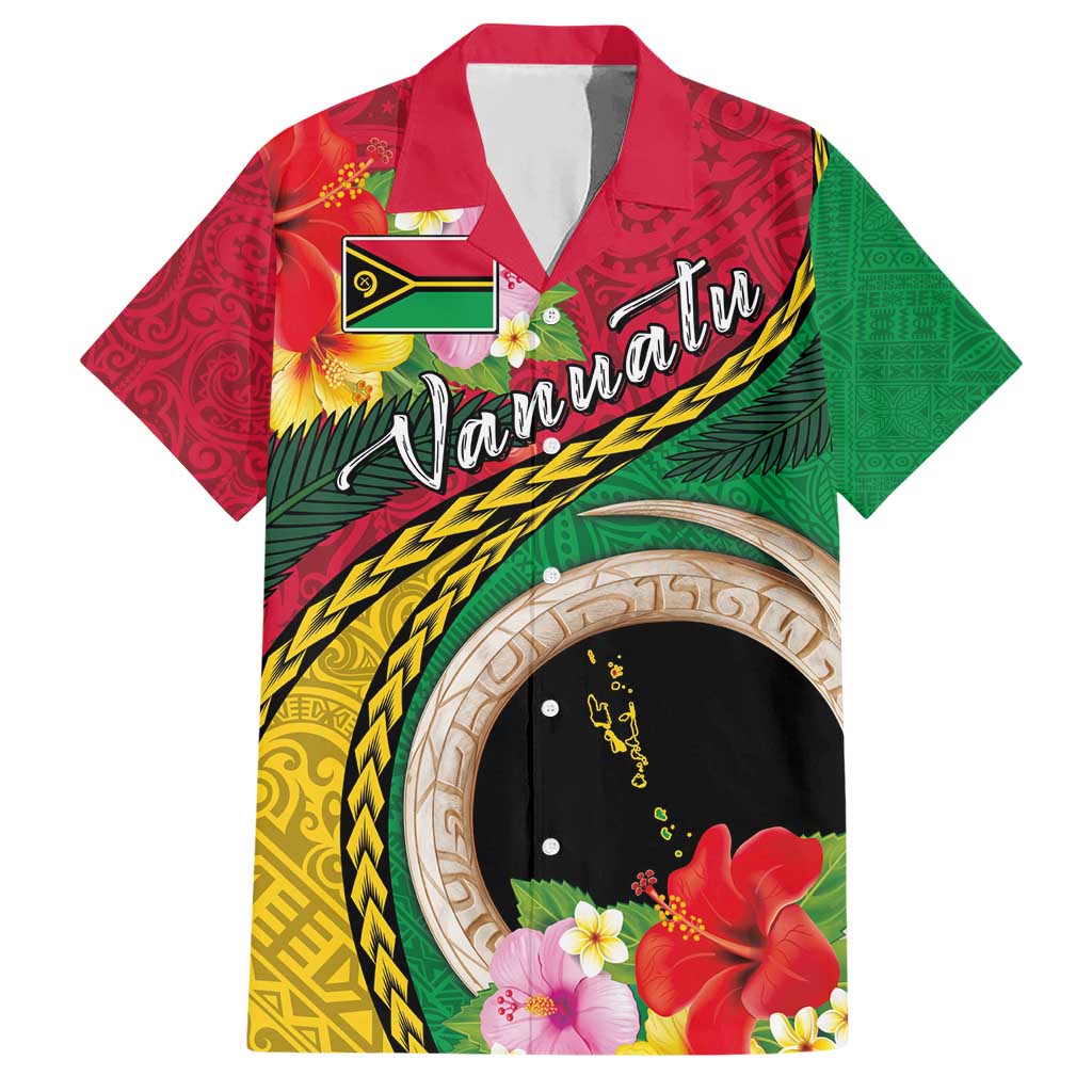 Vanuatu Tribal Boar Tusk Hawaiian Shirt Tropical Plants with Namele and Melanesian Pattern
