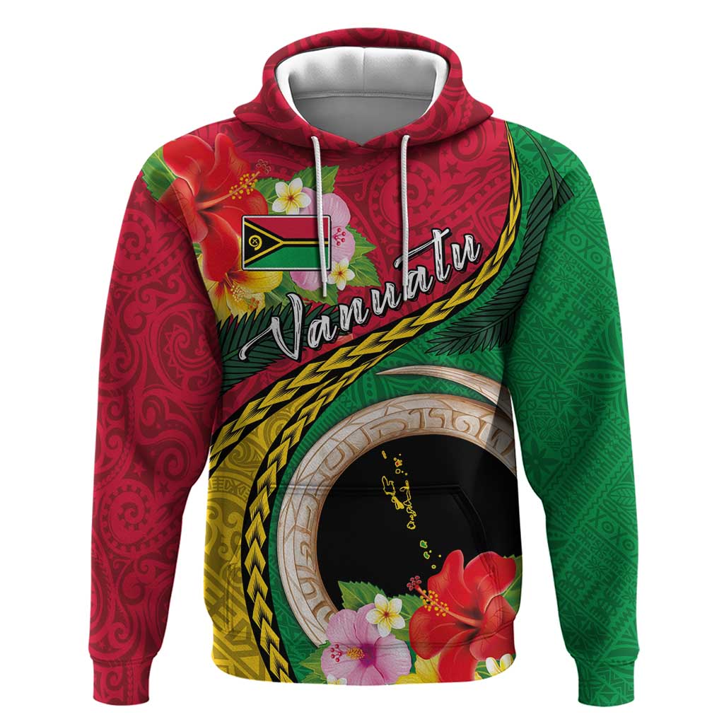 Vanuatu Tribal Boar Tusk Hoodie Tropical Plants with Namele and Melanesian Pattern