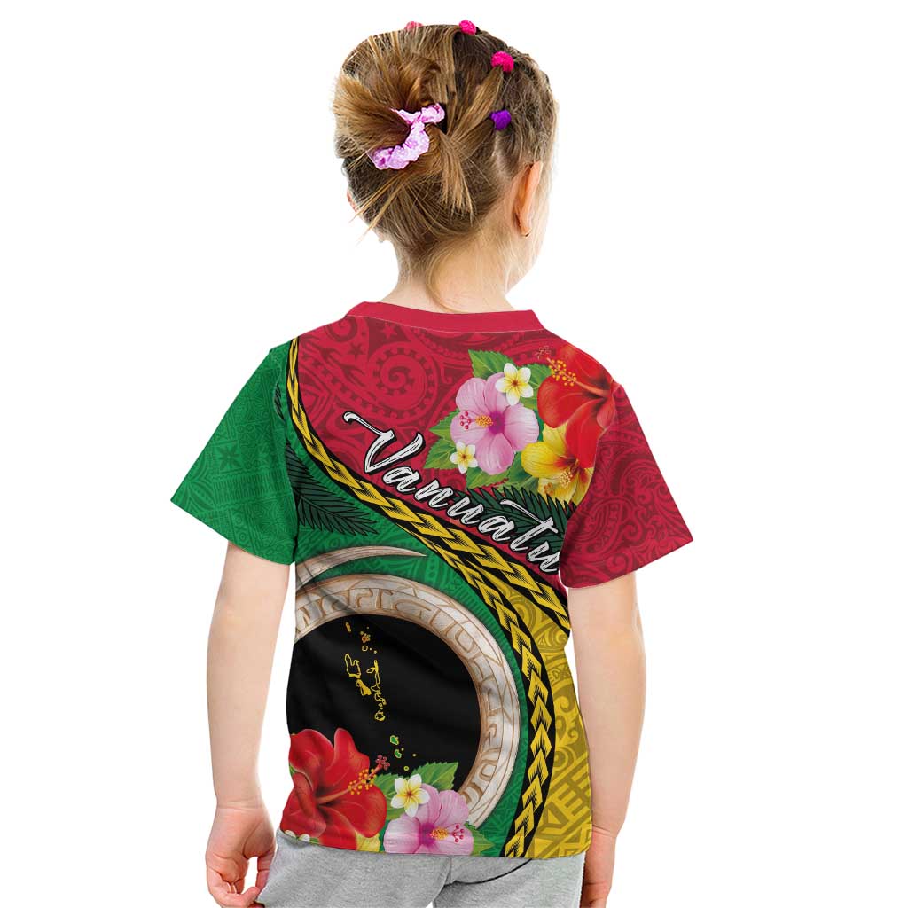 Vanuatu Tribal Boar Tusk Kid T Shirt Tropical Plants with Namele and Melanesian Pattern