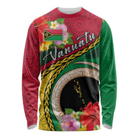 Vanuatu Tribal Boar Tusk Long Sleeve Shirt Tropical Plants with Namele and Melanesian Pattern