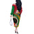 Vanuatu Tribal Boar Tusk Off The Shoulder Long Sleeve Dress Tropical Plants with Namele and Melanesian Pattern