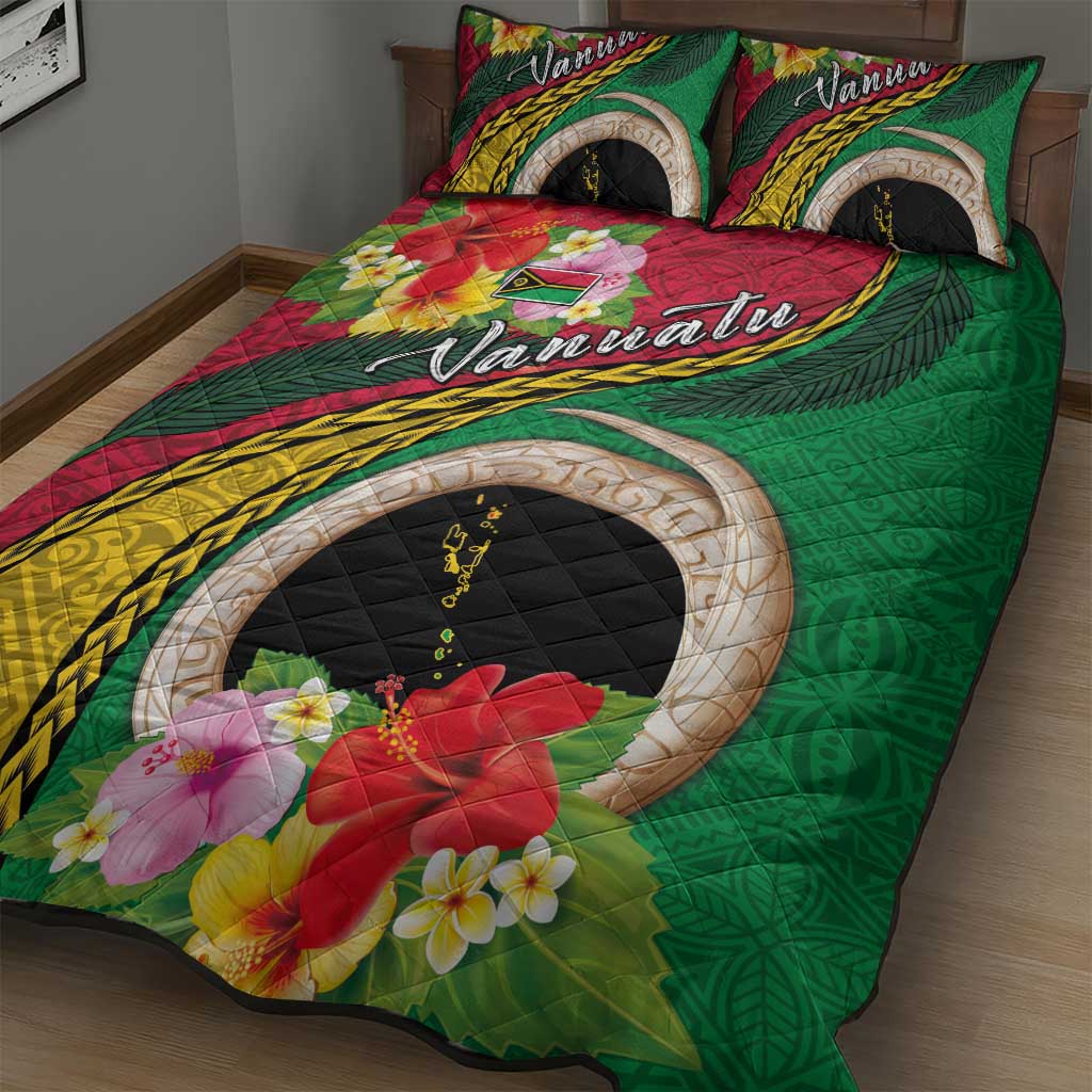 Vanuatu Tribal Boar Tusk Quilt Bed Set Tropical Plants with Namele and Melanesian Pattern