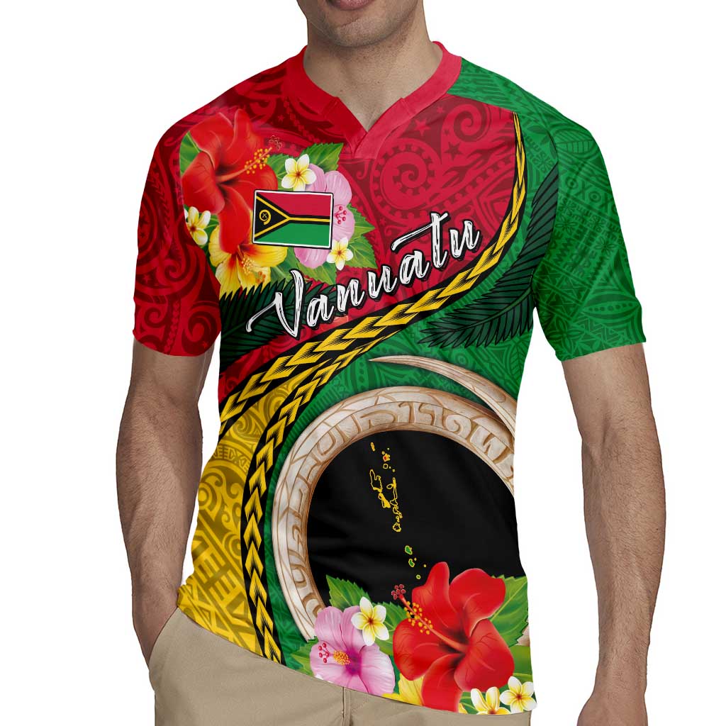 Vanuatu Tribal Boar Tusk Rugby Jersey Tropical Plants with Namele and Melanesian Pattern