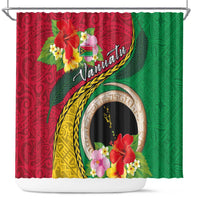 Vanuatu Tribal Boar Tusk Shower Curtain Tropical Plants with Namele and Melanesian Pattern