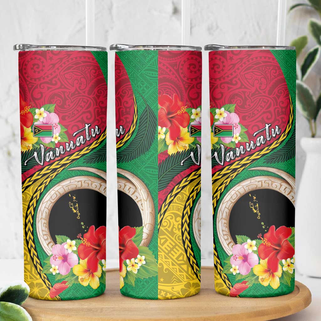 Vanuatu Tribal Boar Tusk Skinny Tumbler Tropical Plants with Namele and Melanesian Pattern