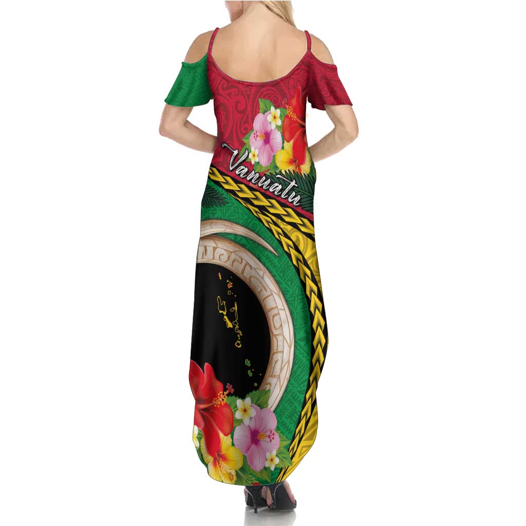 Vanuatu Tribal Boar Tusk Summer Maxi Dress Tropical Plants with Namele and Melanesian Pattern