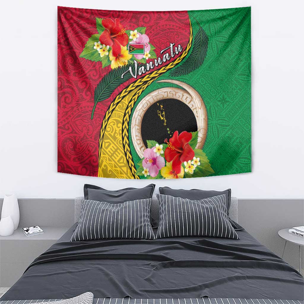 Vanuatu Tribal Boar Tusk Tapestry Tropical Plants with Namele and Melanesian Pattern