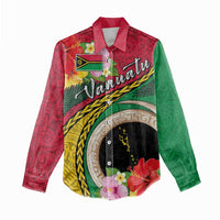 Vanuatu Tribal Boar Tusk Women Casual Shirt Tropical Plants with Namele and Melanesian Pattern