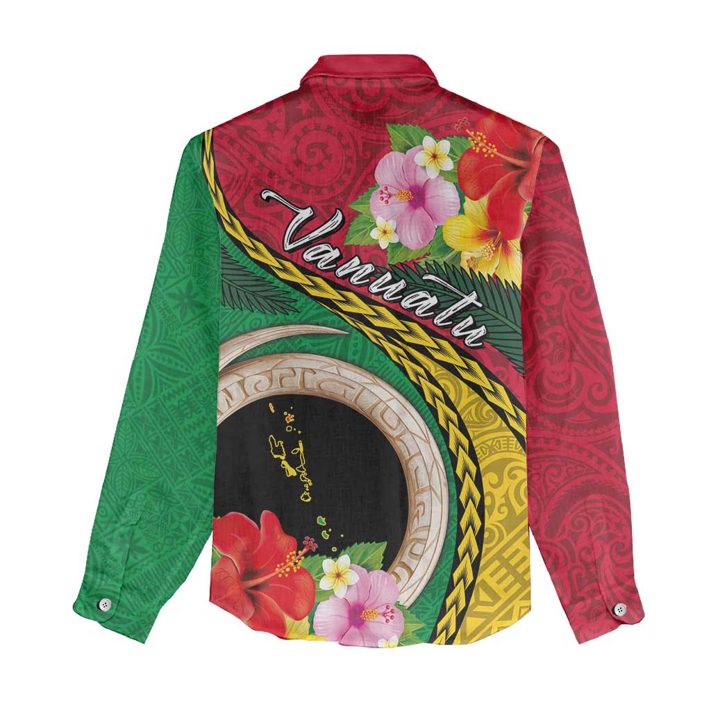 Vanuatu Tribal Boar Tusk Women Casual Shirt Tropical Plants with Namele and Melanesian Pattern