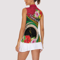Vanuatu Tribal Boar Tusk Women Sleeveless Polo Shirt Tropical Plants with Namele and Melanesian Pattern