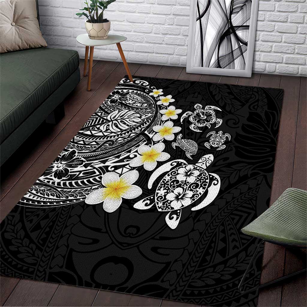 Hawaiian Plumeria Turtles Area Rug Polynesian Art Tattoo