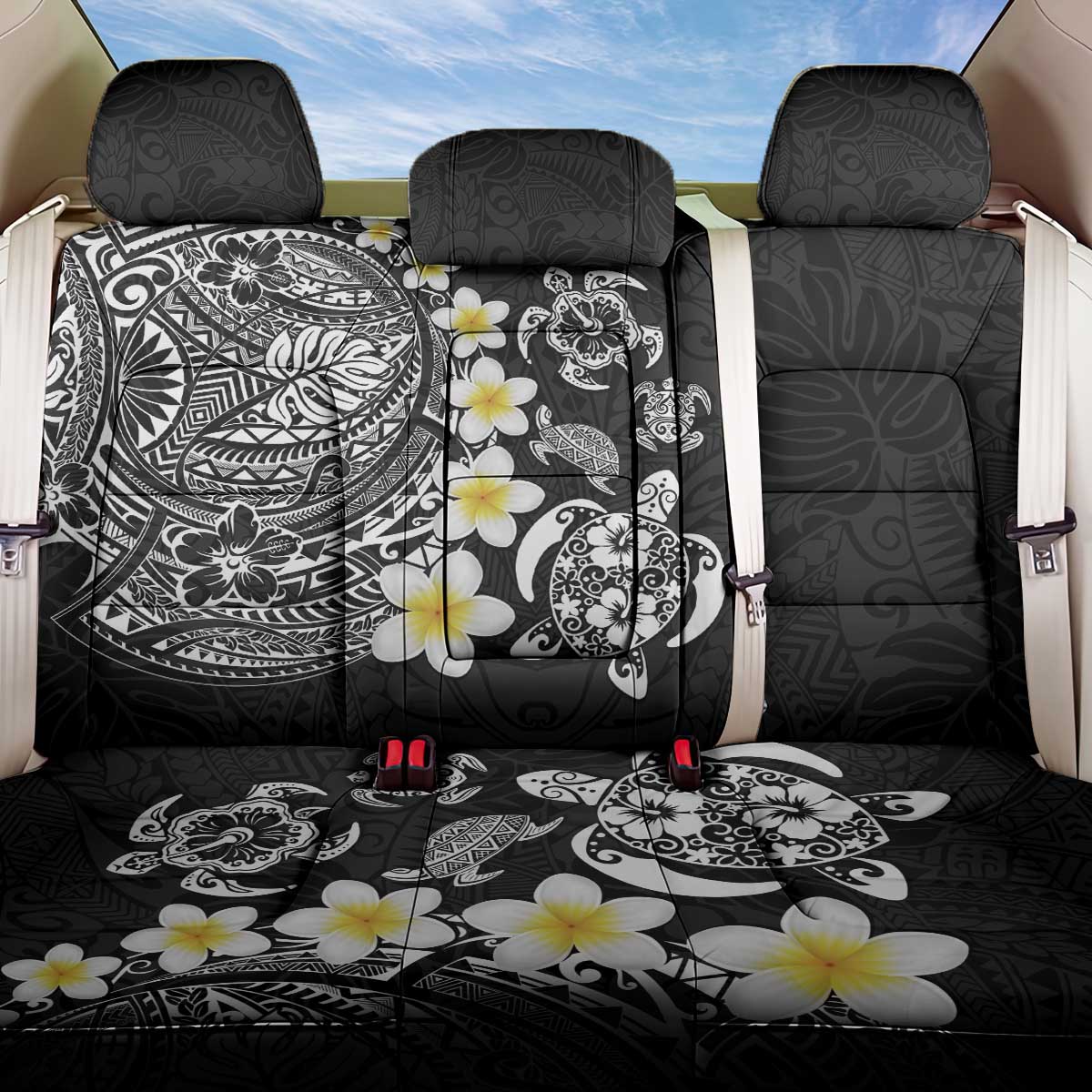 Hawaiian Plumeria Turtles Back Car Seat Cover Polynesian Art Tattoo