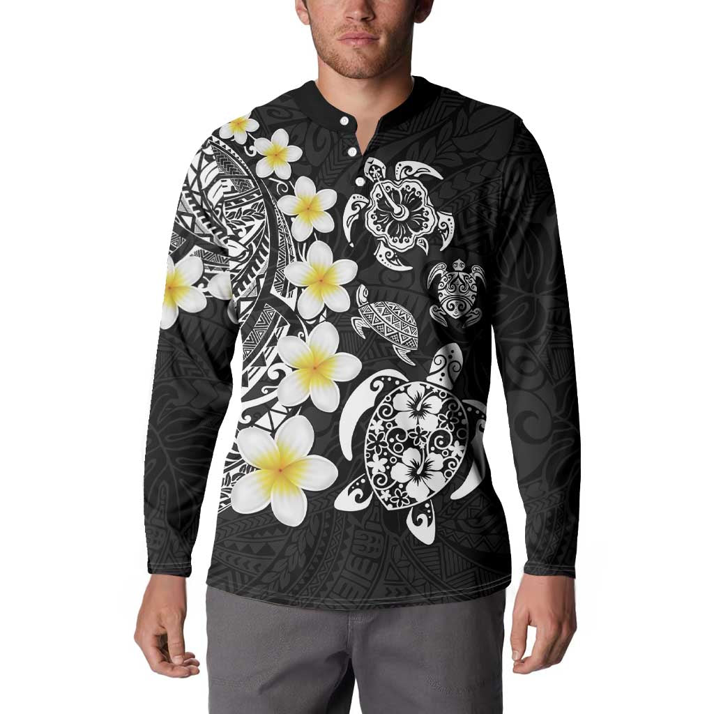 Hawaiian Plumeria Turtles Button Sweatshirt Polynesian Art Tattoo