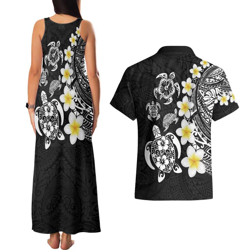 Hawaiian Plumeria Turtles Couples Matching Tank Maxi Dress and Hawaiian Shirt Polynesian Art Tattoo LT03 - Polynesian Pride
